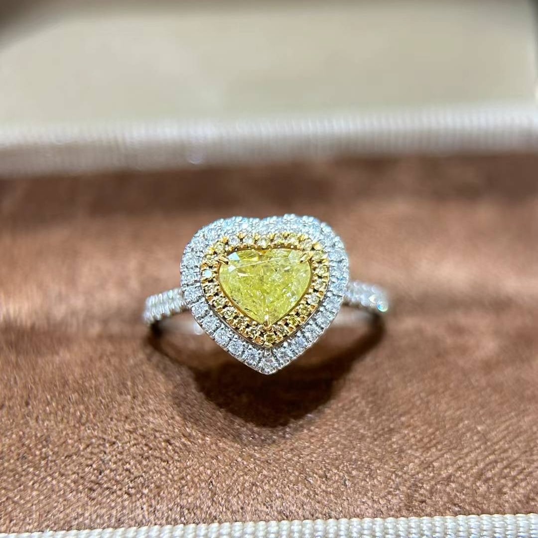 14k Gold 1.38 Ctw Natural Yellow Diamond & Diamond Ring (1 of 8)