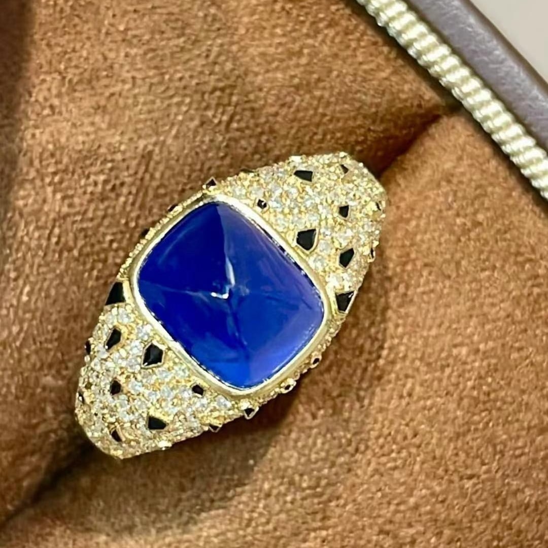14k Gold 3 Ct Natural Sapphire & Diamond Ring - 4