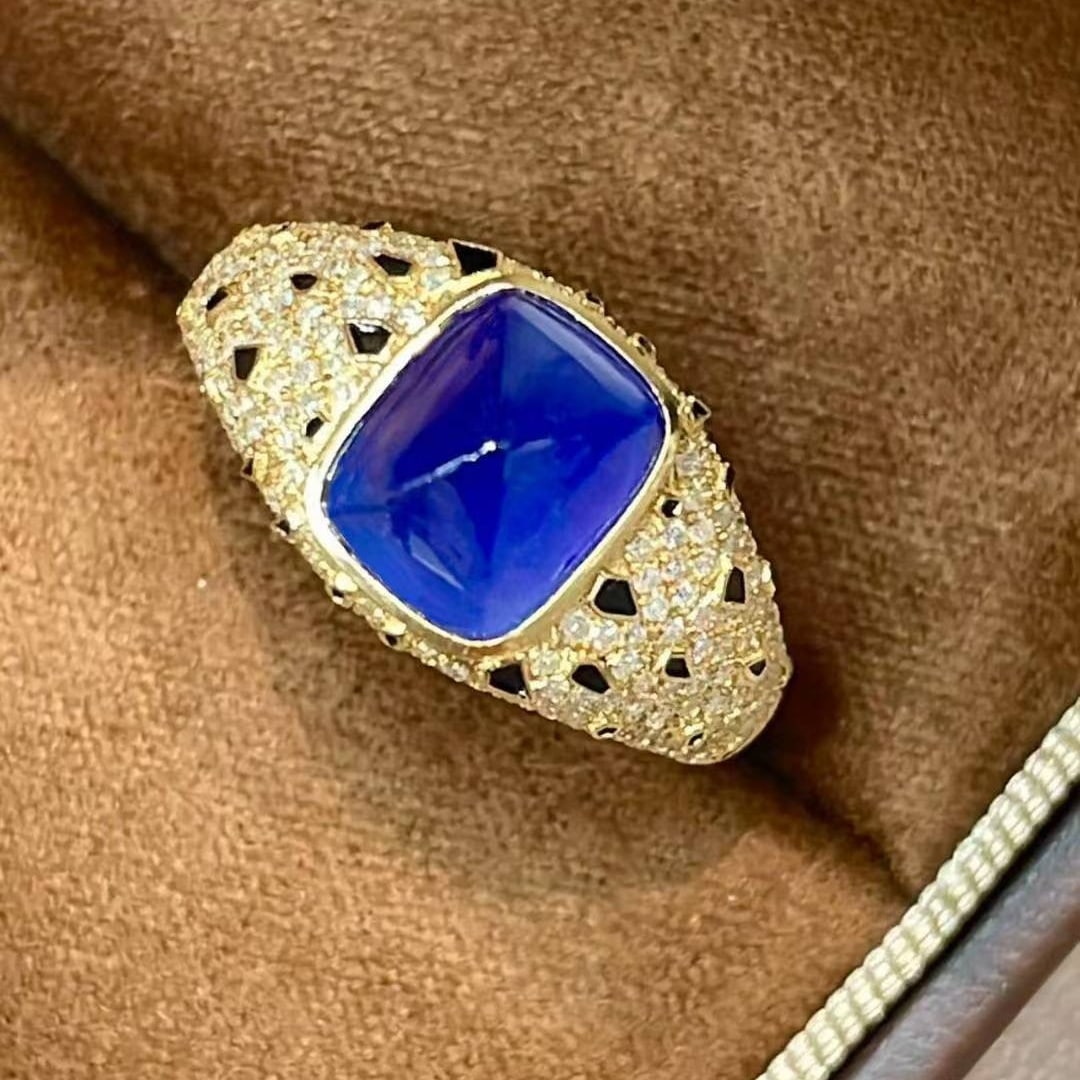 14k Gold 3 Ct Natural Sapphire & Diamond Ring - 6