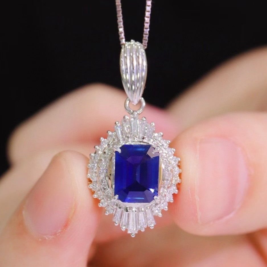 14k Gold 2.24 Ctw Natural Sapphire & Diamond Pendant( Without Chain ): Ref:231018374 // gold content:14k gold // main gemstone:sapphire // shape:octagonal // carat weight:1. 64ct // color:royal blue // treatment:natural // // adjacent gemstone 2 : diamond // shape:multip