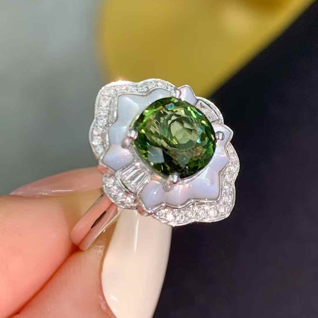14k Gold 2.5 Ct Natural Tourmaline & Diamond Ring - 2