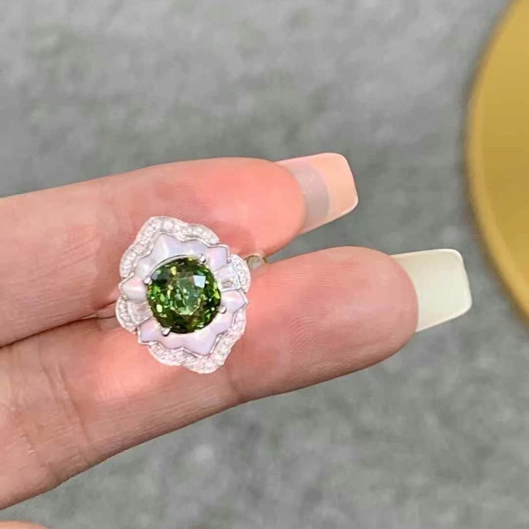 14k Gold 2.5 Ct Natural Tourmaline & Diamond Ring - 5