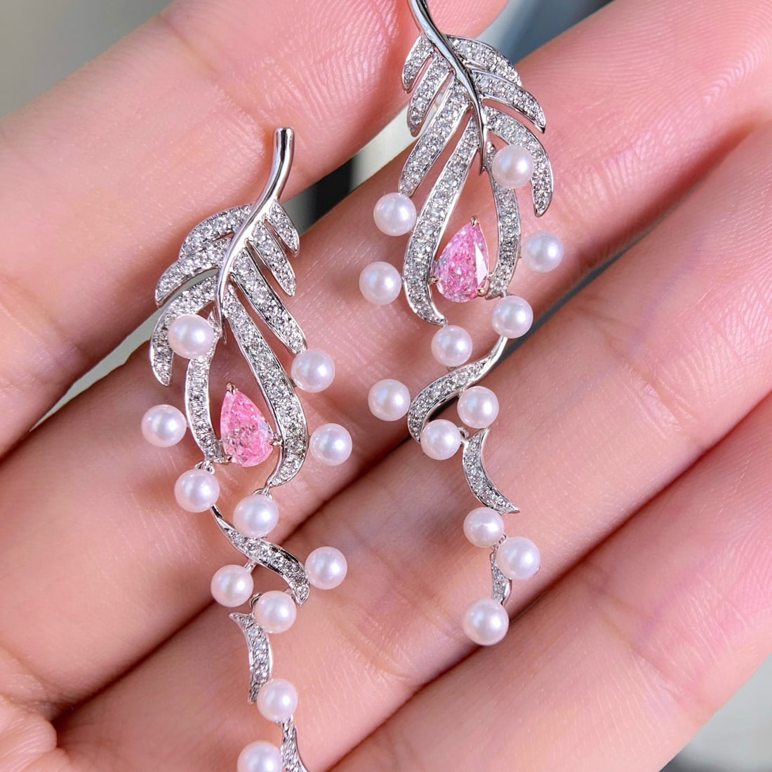 Gia Certified 14k Gold 1.06 Ctw Natural Pink Diamond & Diamond Earrings: Ref:231018385 // gold content:14k gold // main gemstone:pink diamond // certified:gia // shape:pear // carat weight:0. 61ct // clarity grade:i2 // color:pink // treatment:natural //