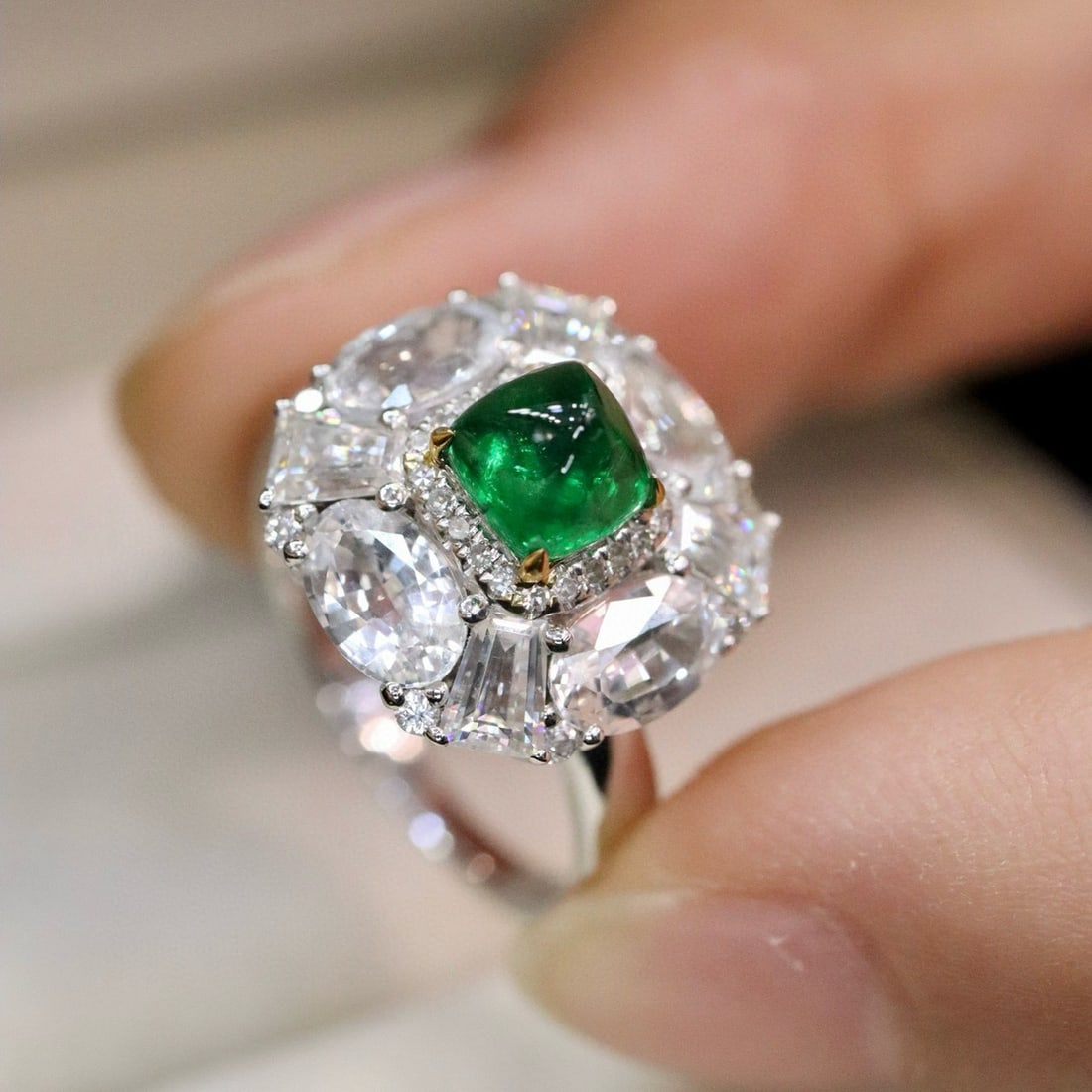 14k Gold 1.24 Ctw Vivid Green Natural Emerald & Diamond Ring - 5