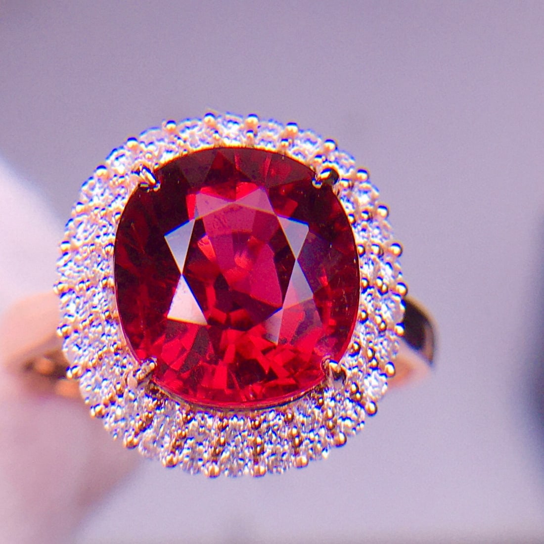 14k Gold 3.95 Ct Natural Tourmaline & Diamond Ring: Ref:231018409 // gold content:14k gold // ring size:7. 25us // // main gemstone:tourmaline // shape:oval // carat weight:3. 95ct // color:red // treatment:natural // // adjacent gemstone 2 : diamond