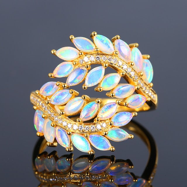 14k Gold 1.19 Ctw Natural Opal & Diamond Ring (1 of 7)