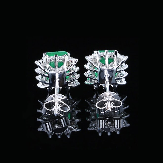 14k Gold 2.1 Ct Vivid Green Natural Emerald & Sapphire Earrings - 4