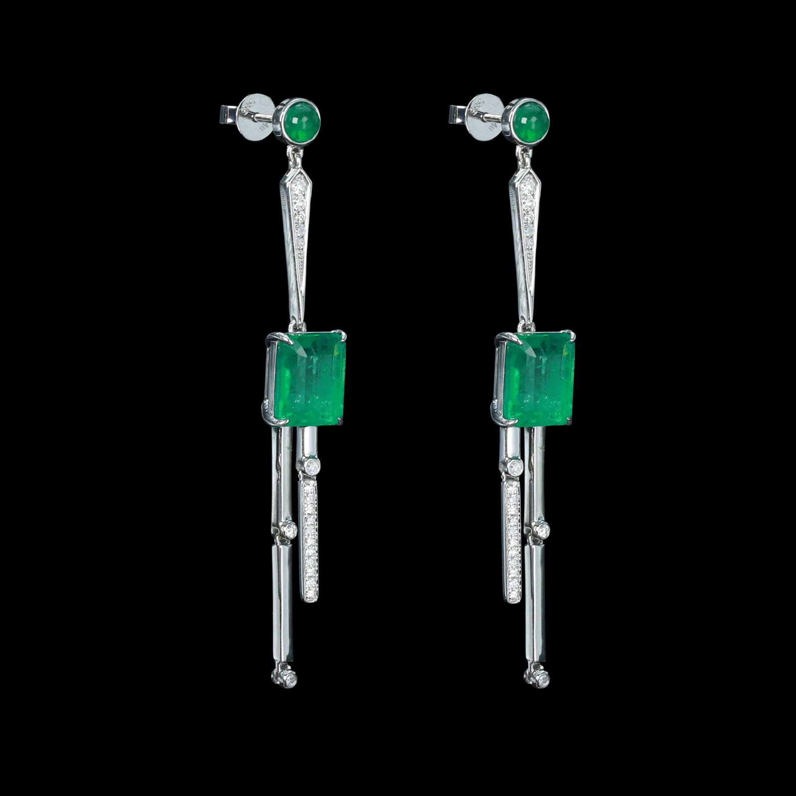 14k Gold 3.86 Ctw Natural Emerald & Diamond Earrings - 2