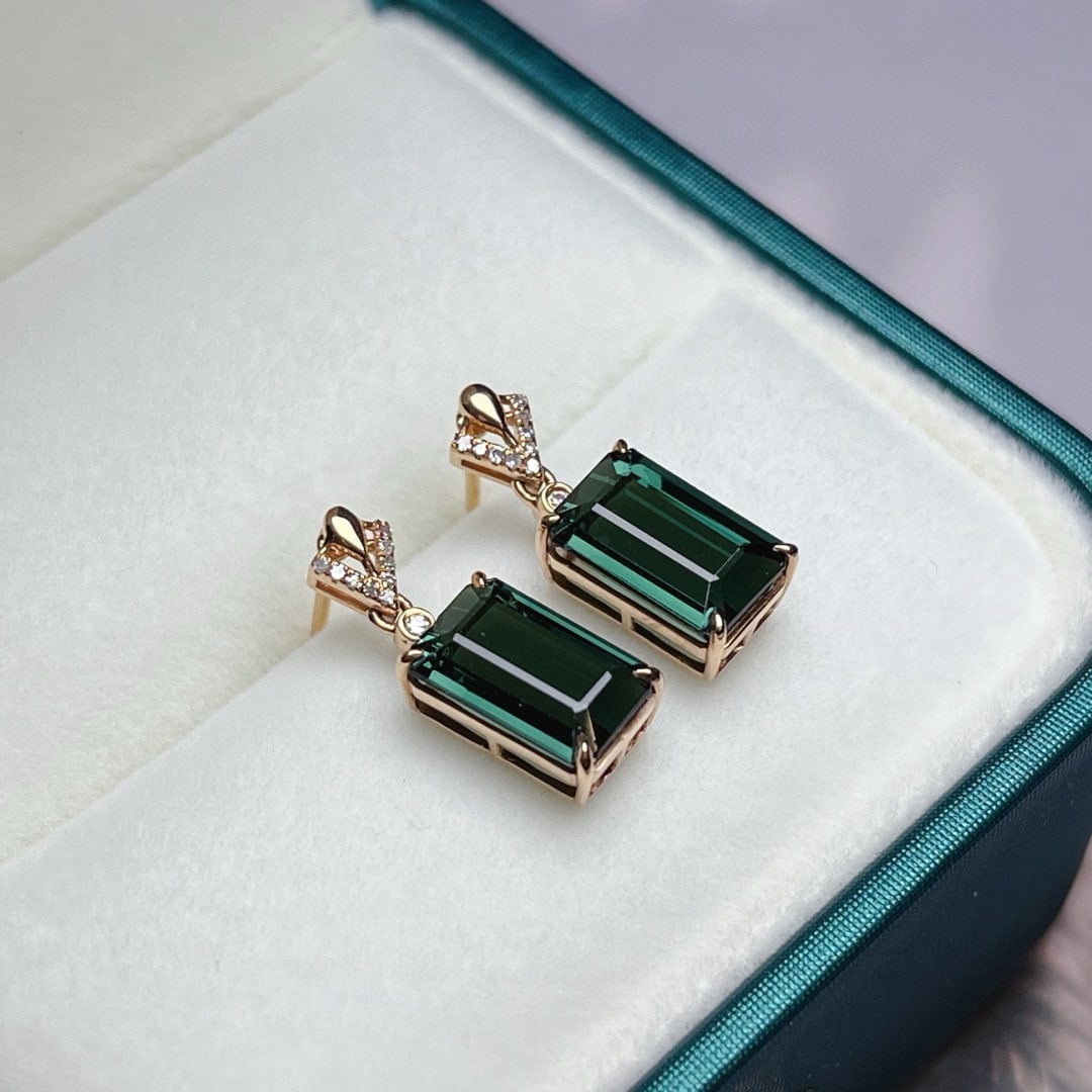 14k Gold 4.6 Ct Natural Tourmaline & Diamond Earrings - 4