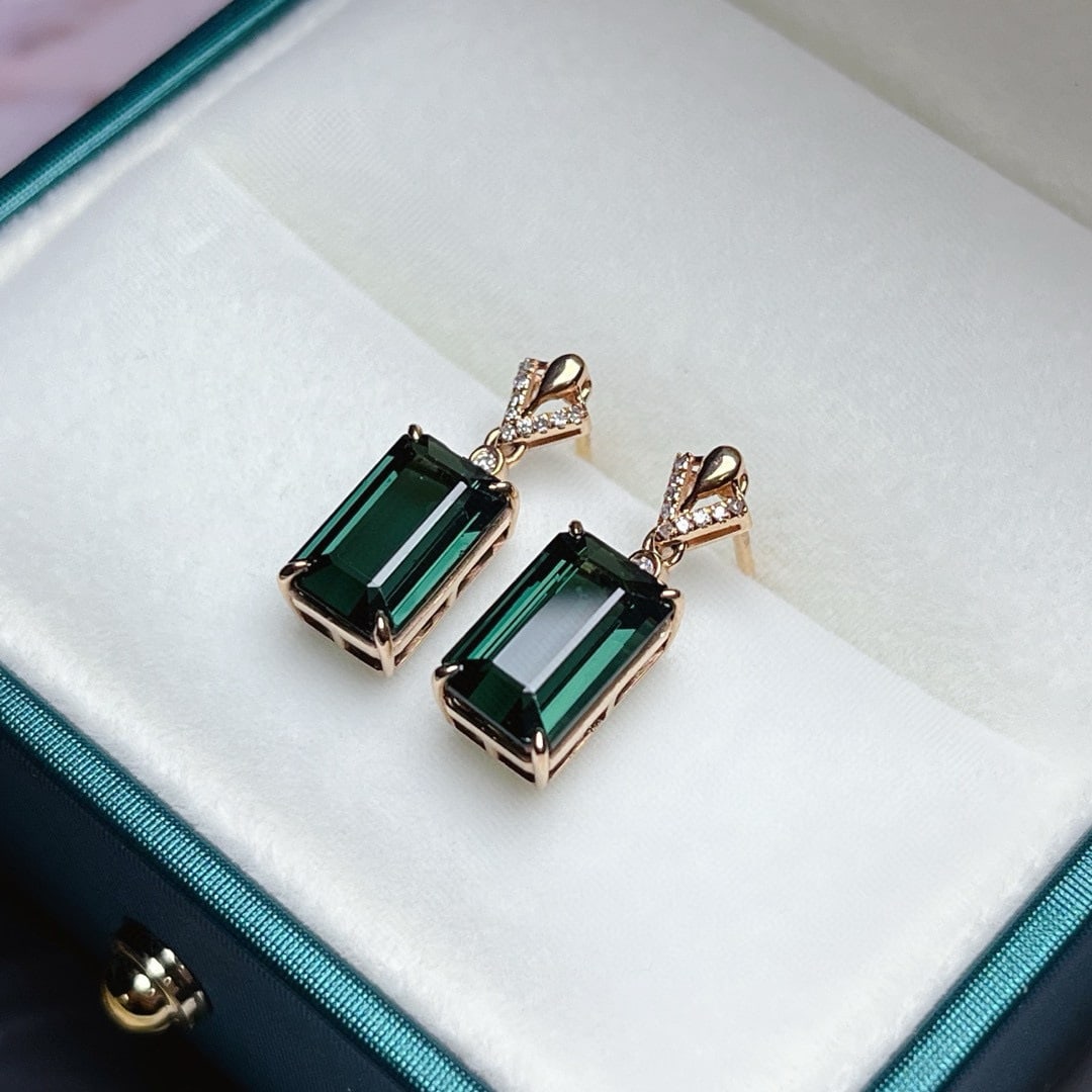 14k Gold 4.6 Ct Natural Tourmaline & Diamond Earrings - 5