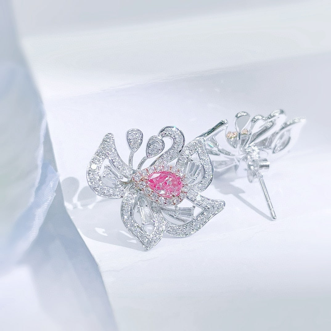 14k Gold 1.56 Ctw Natural Pink Diamond & Diamond Earrings - 2