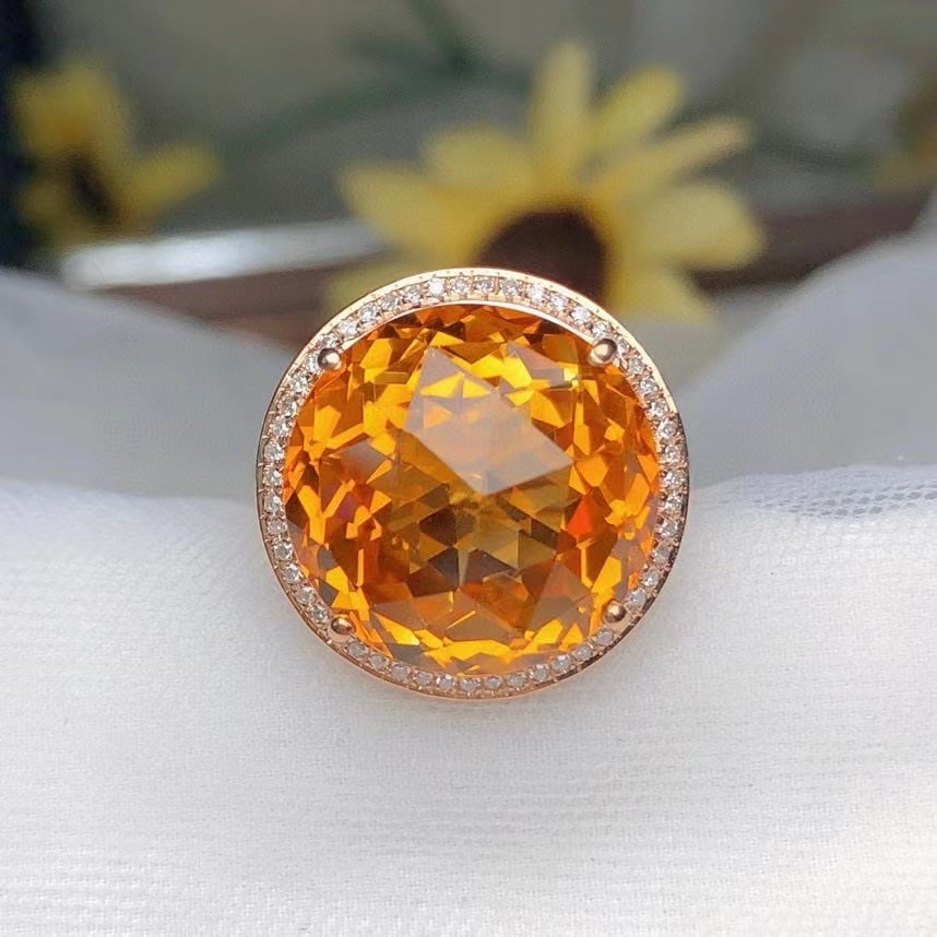 14k Gold 11 Ct Natural Citrine & Diamond Ring - 2