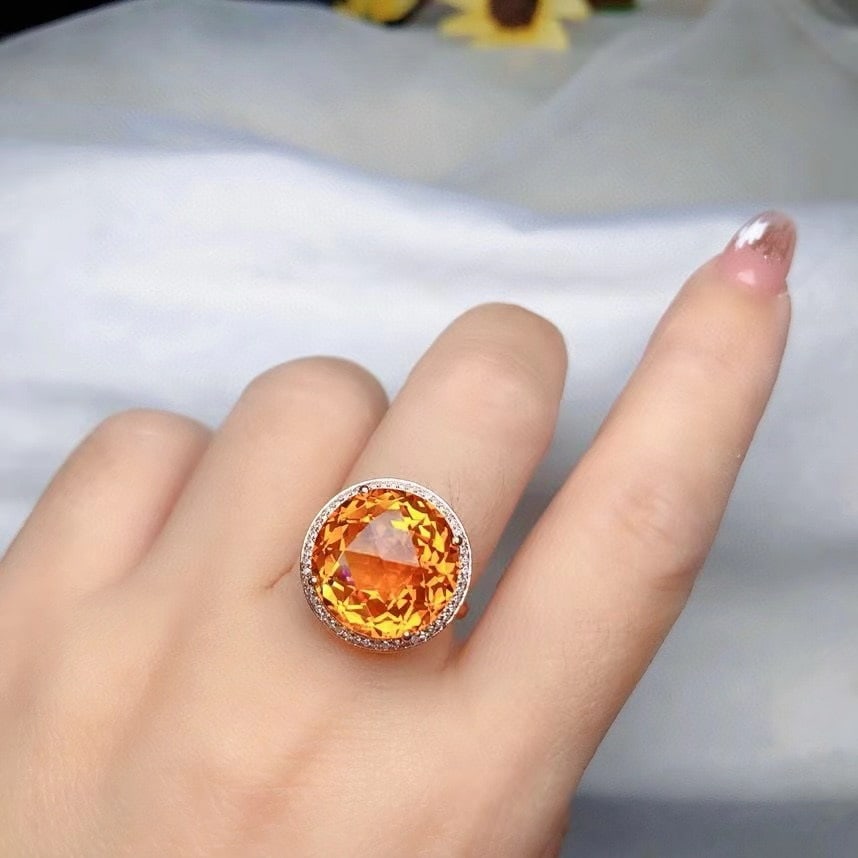 14k Gold 11 Ct Natural Citrine & Diamond Ring - 3