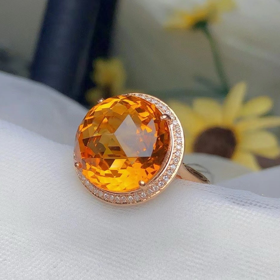 14k Gold 11 Ct Natural Citrine & Diamond Ring - 4