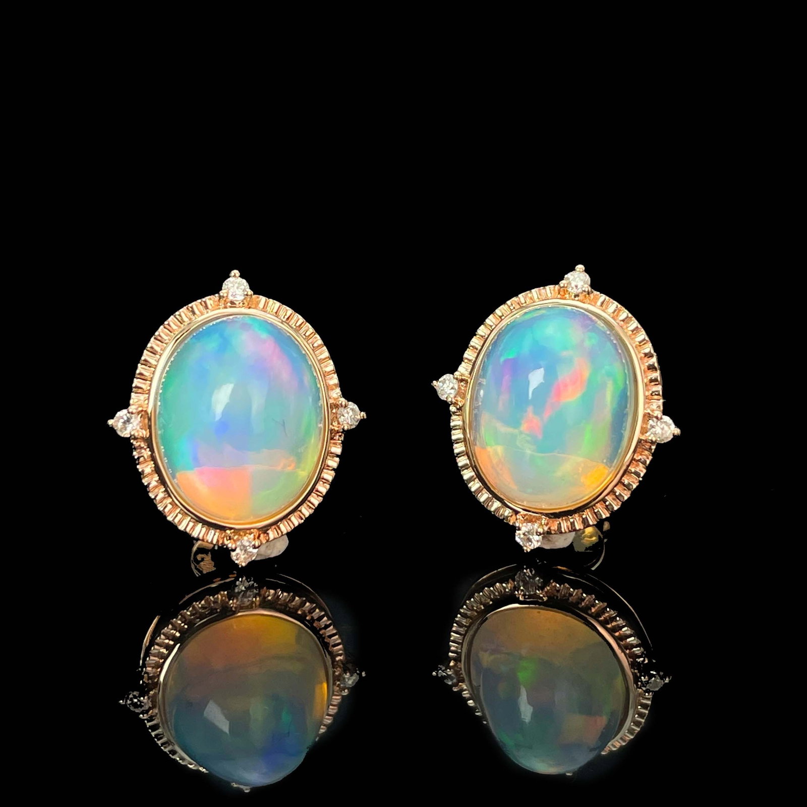 14k Gold 3.44 Ctw Natural Opal & Diamond Earrings - 2