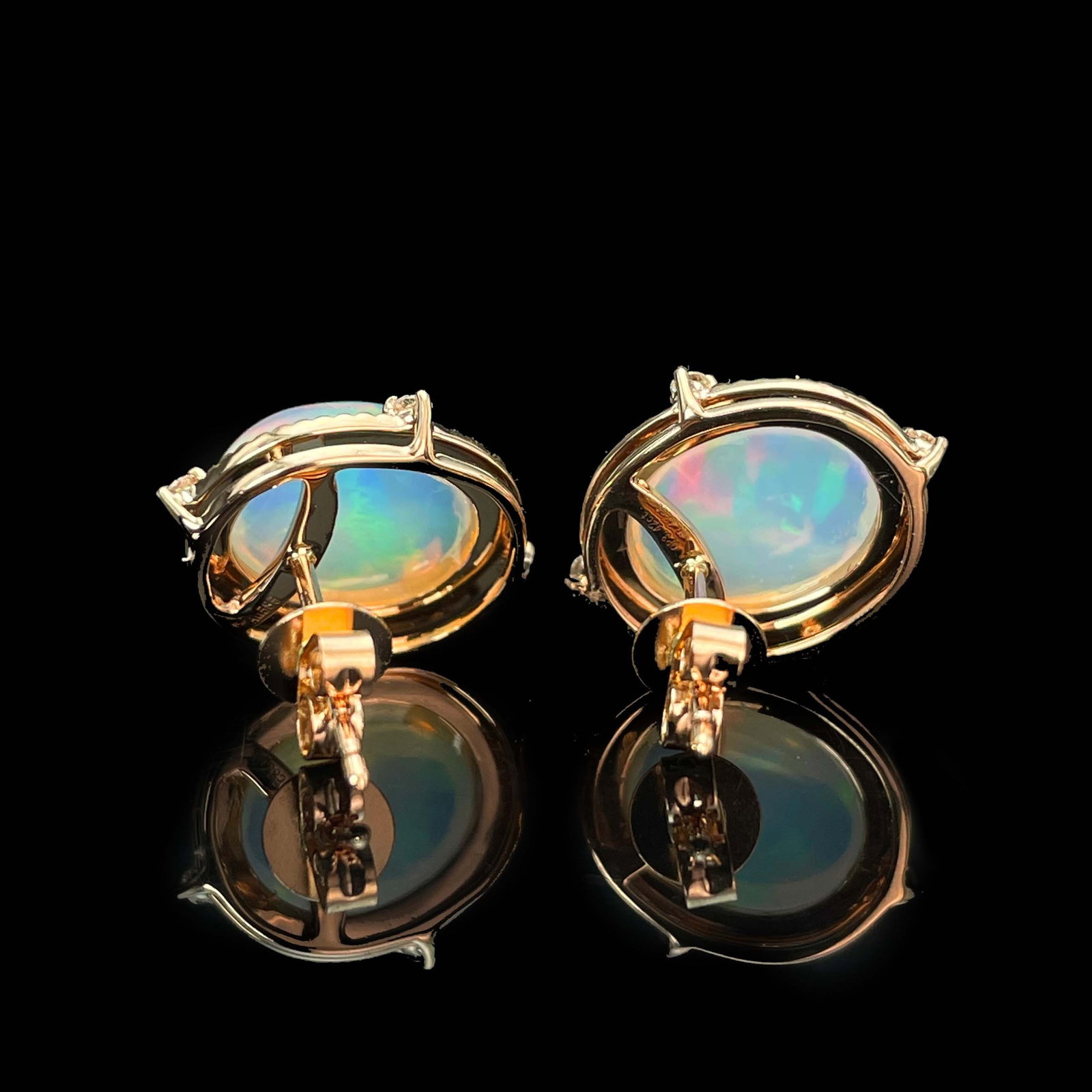 14k Gold 3.44 Ctw Natural Opal & Diamond Earrings - 3