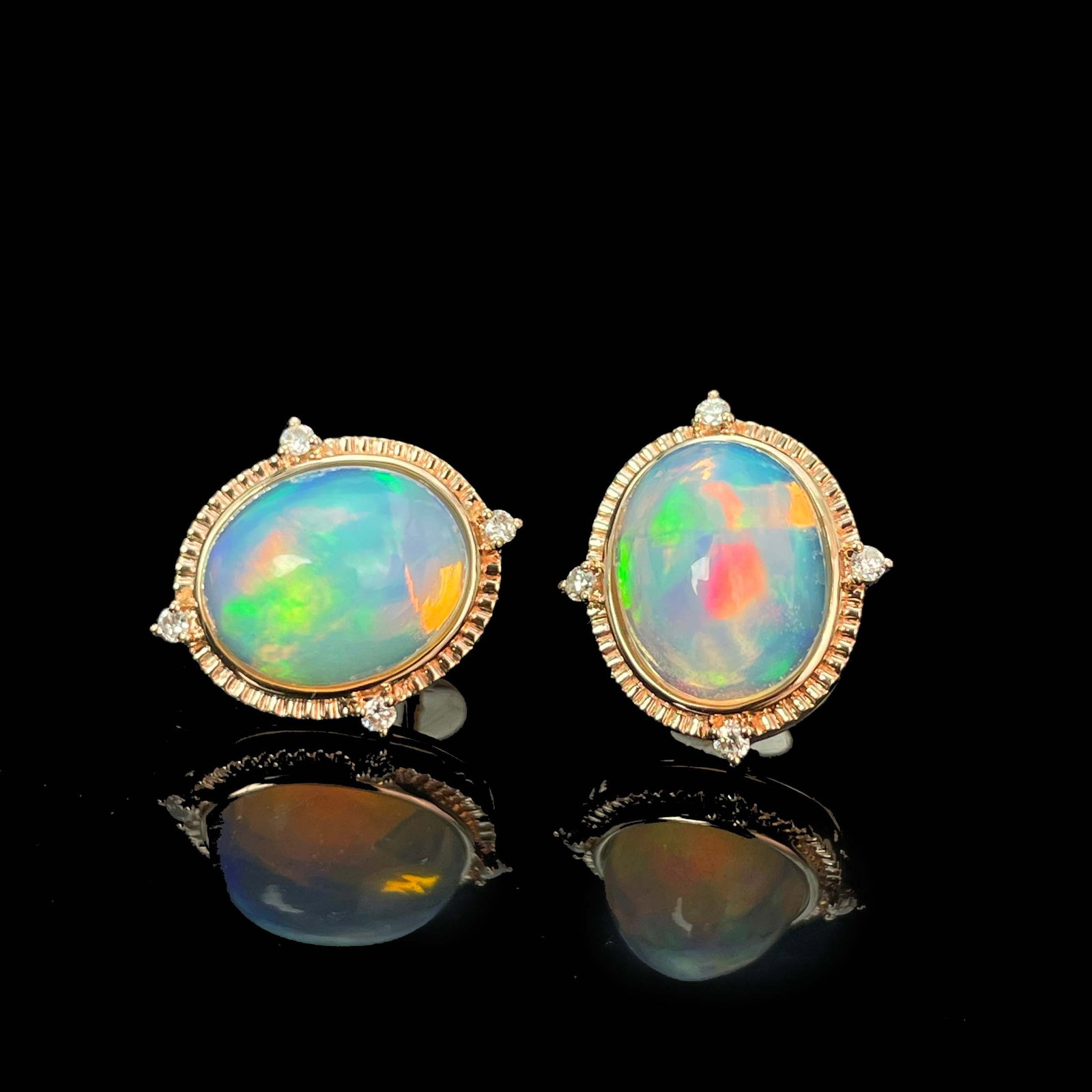 14k Gold 3.44 Ctw Natural Opal & Diamond Earrings - 4