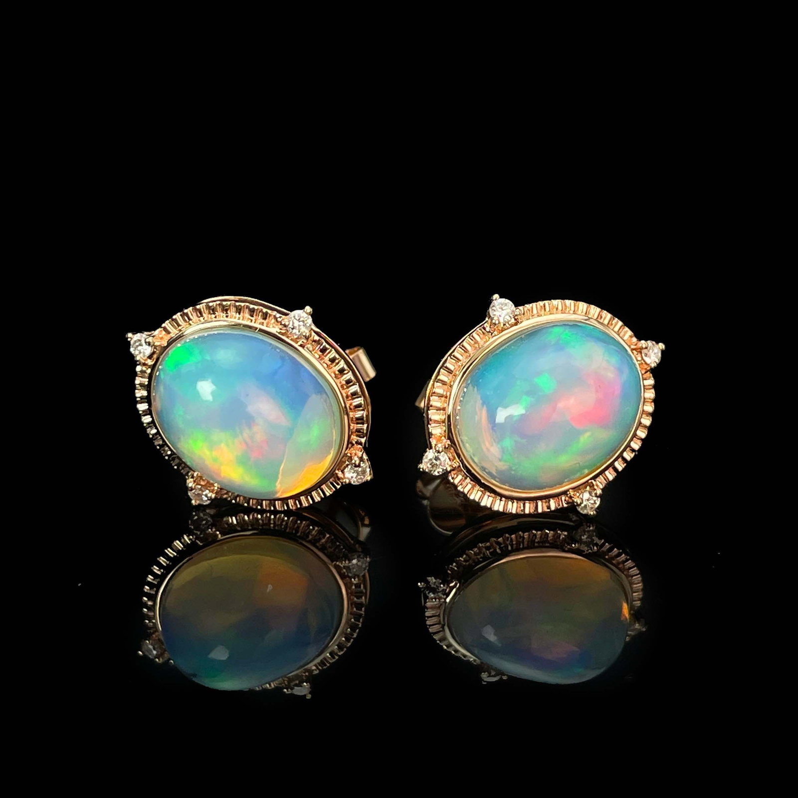 14k Gold 3.44 Ctw Natural Opal & Diamond Earrings - 5