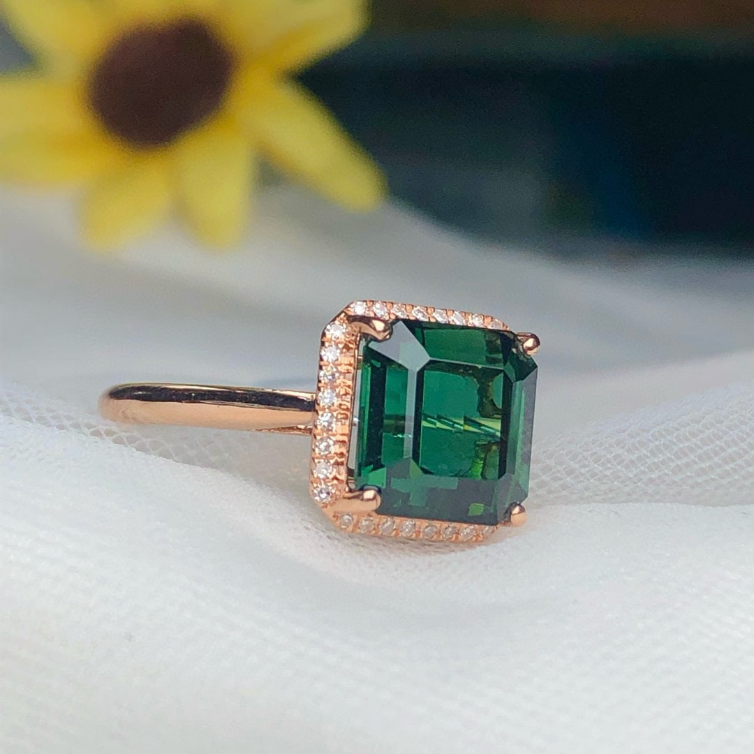 14k Gold 4.5 Ct Natural Tourmaline & Diamond Ring - 2