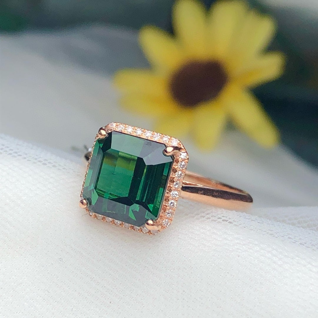 14k Gold 4.5 Ct Natural Tourmaline & Diamond Ring - 3