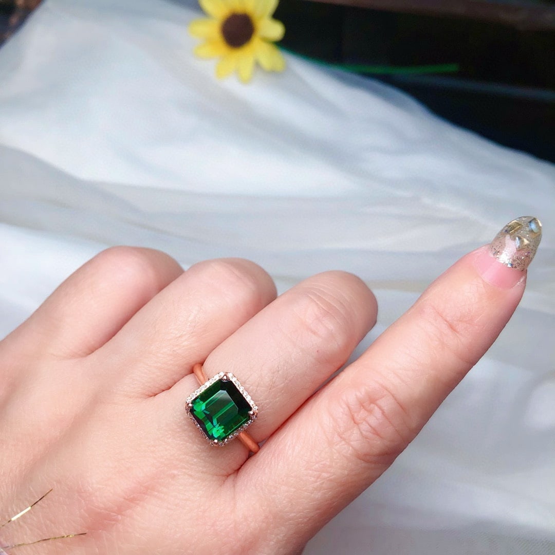 14k Gold 4.5 Ct Natural Tourmaline & Diamond Ring - 6