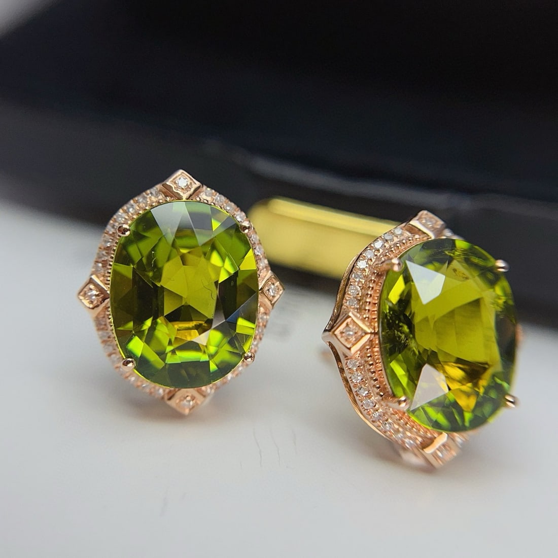 14k Gold 7.6 Ct Natural Tourmaline & Diamond Earrings - 3