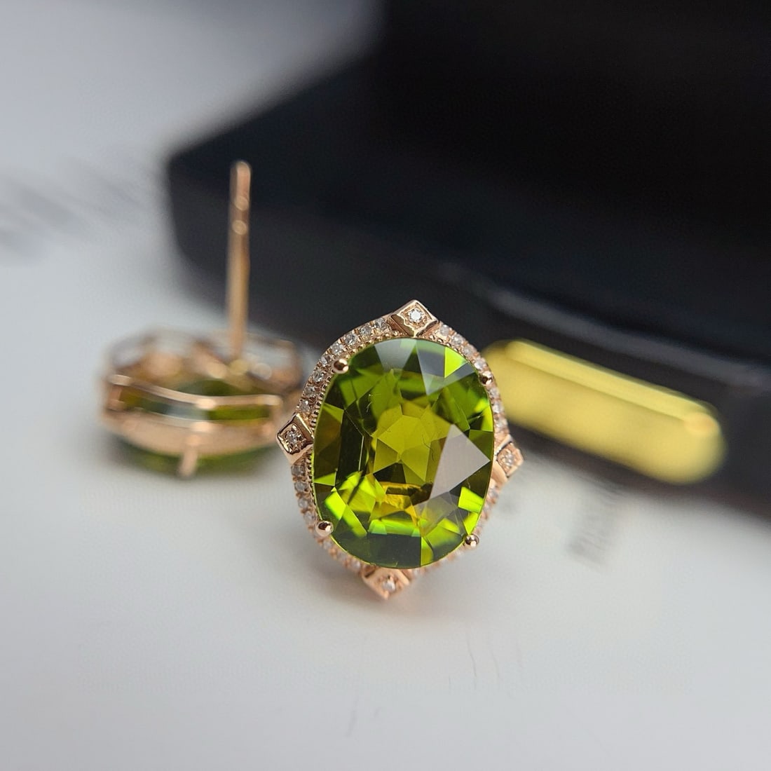 14k Gold 7.6 Ct Natural Tourmaline & Diamond Earrings - 5