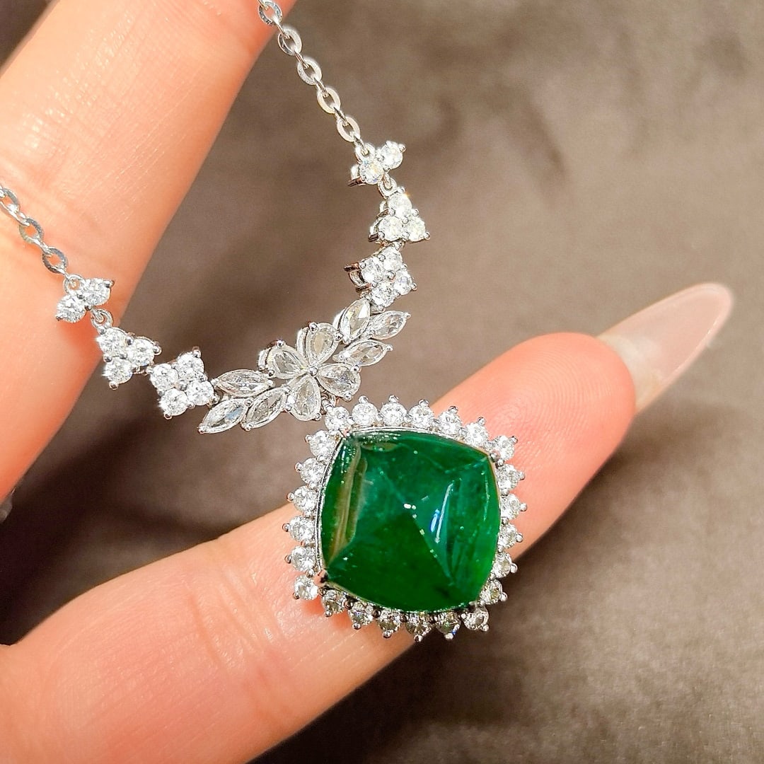 14k Gold 13.82 Ctw Natural Emerald & Diamond Necklace - 3