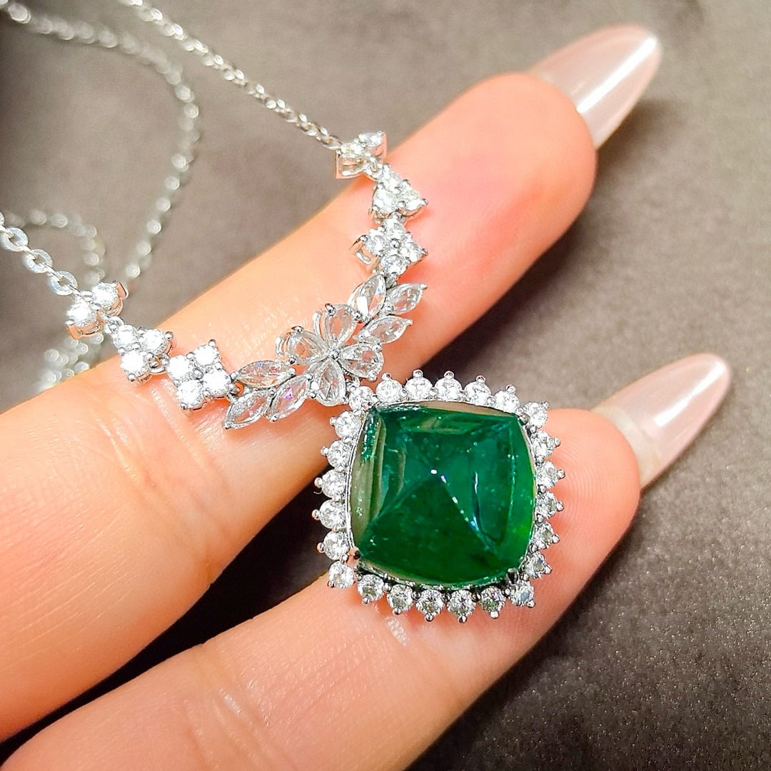 14k Gold 13.82 Ctw Natural Emerald & Diamond Necklace - 5