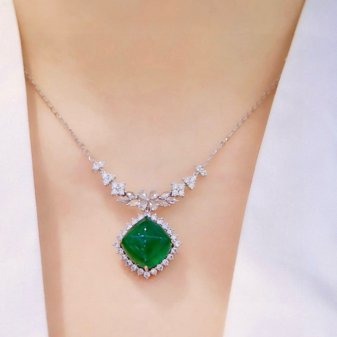 14k Gold 13.82 Ctw Natural Emerald & Diamond Necklace - 7