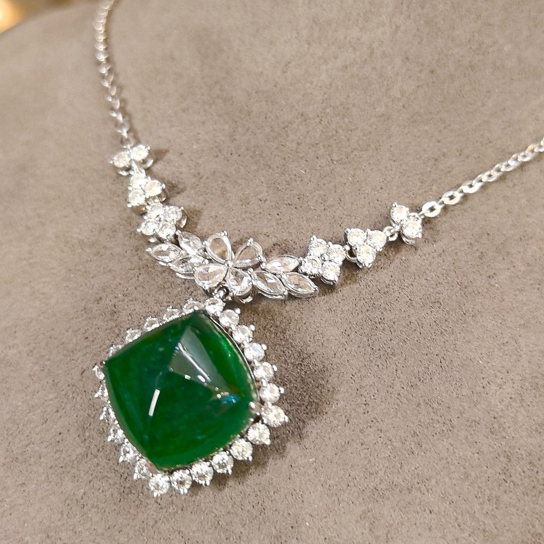 14k Gold 13.82 Ctw Natural Emerald & Diamond Necklace - 8