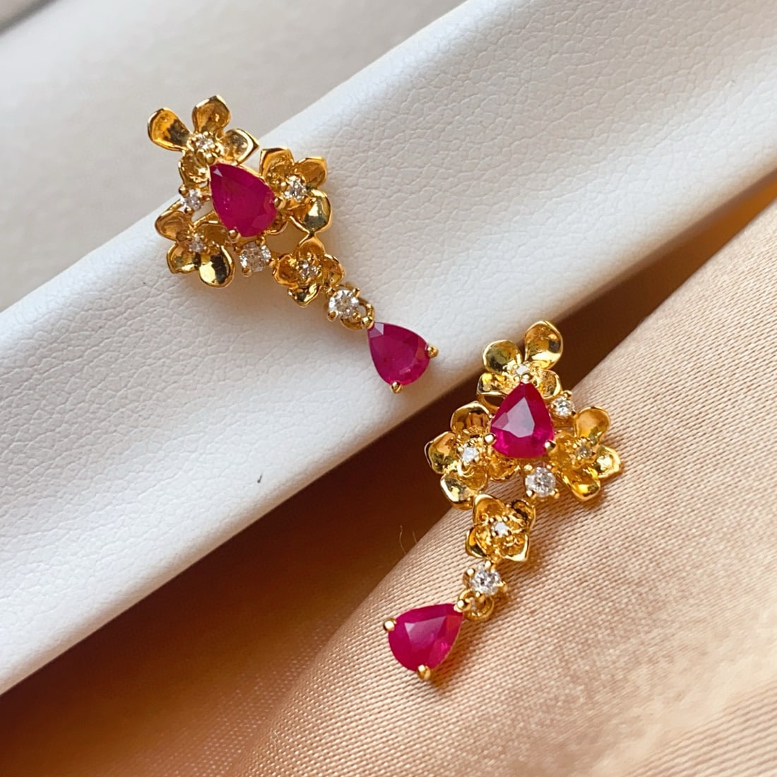 14k Gold 1.3 Ct Natural Ruby & Diamond Earrings - 2