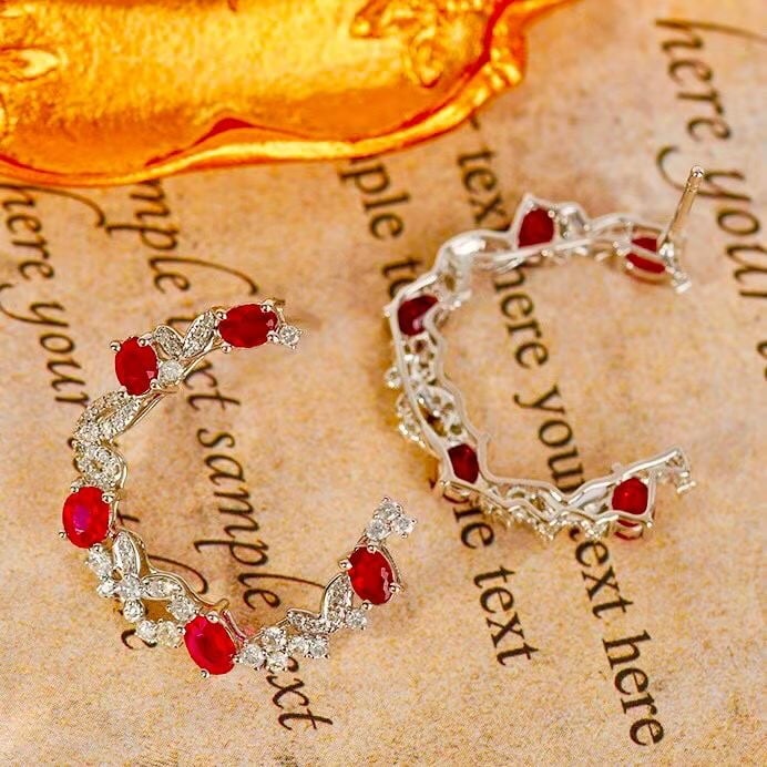 14k Gold 1.68 Ct Natural Ruby & Diamond Earrings - 2