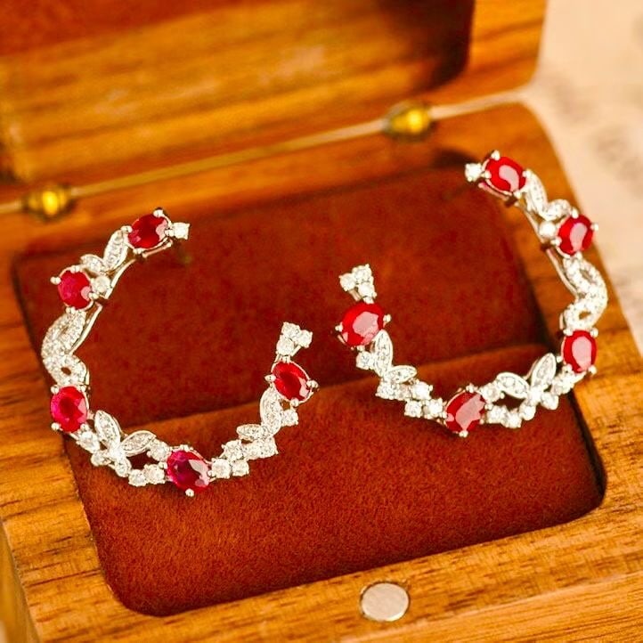 14k Gold 1.68 Ct Natural Ruby & Diamond Earrings - 3