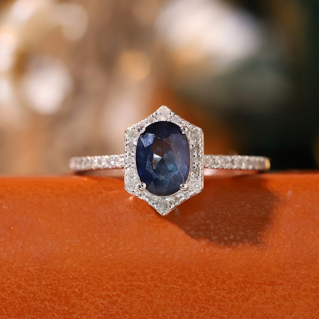14k Gold 1.58 Ctw Natural Sapphire & Diamond Ring: Ref:231019103 // gold content:14k gold // ring size:7. 25us // // main gemstone:sapphire // shape:oval // carat weight:1. 35ct // color:blue // treatment:natural // // adjacent gemstone 2 : diamond