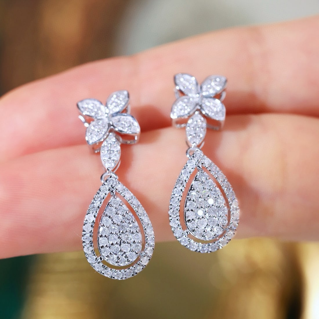 14k Gold 1.2 Ct Natural H Diamond Earrings - 5