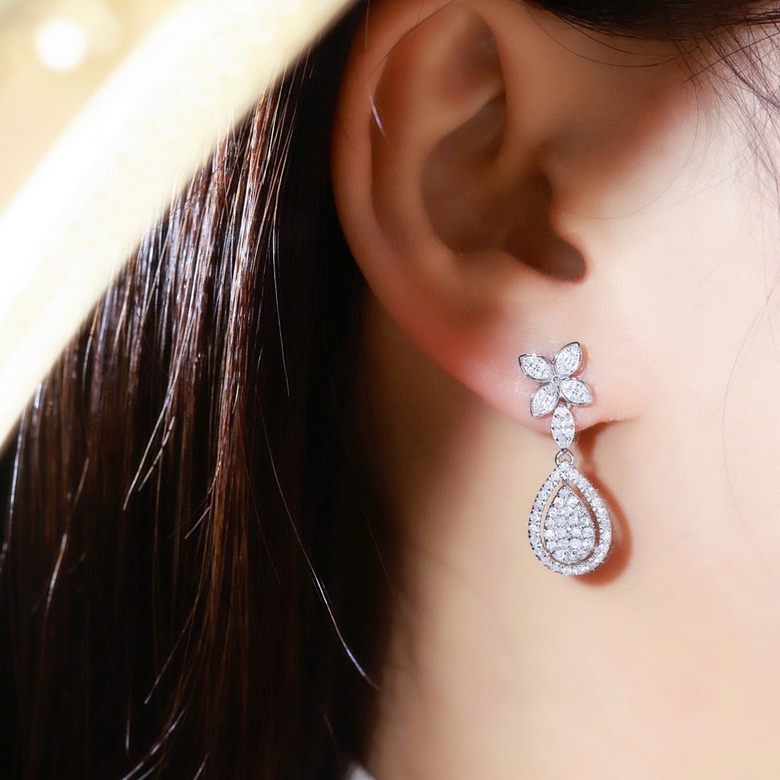 14k Gold 1.2 Ct Natural H Diamond Earrings - 7