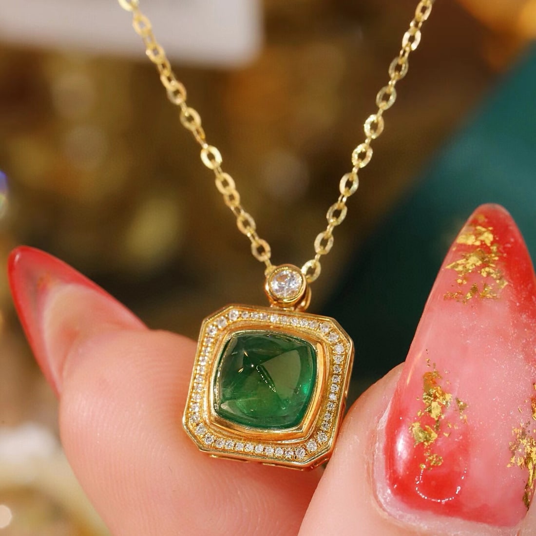14k Gold 1.66 Ctw Natural Emerald & Diamond Necklace - 3