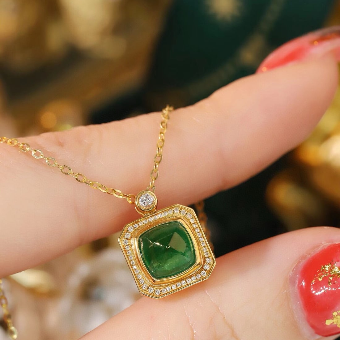 14k Gold 1.66 Ctw Natural Emerald & Diamond Necklace - 4