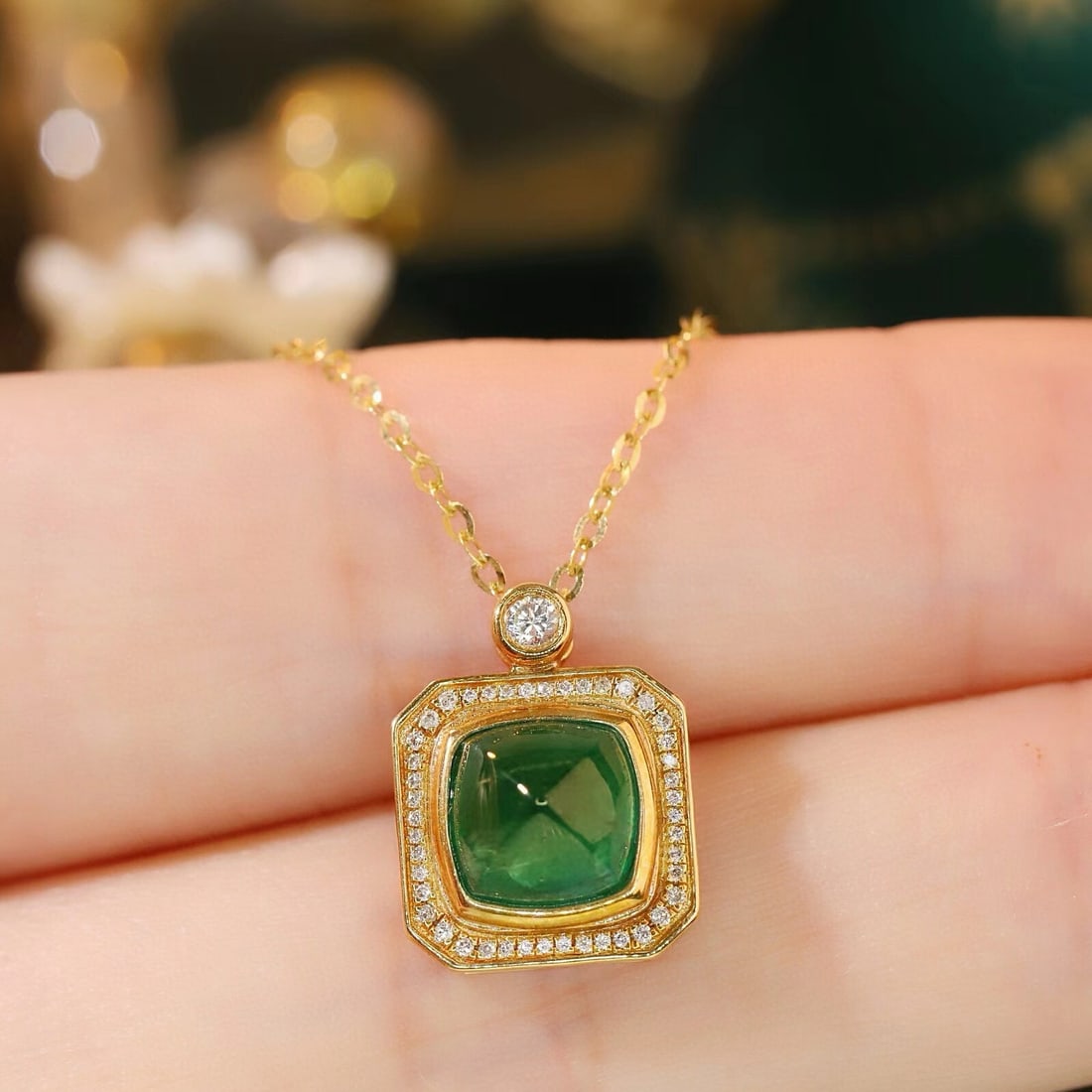 14k Gold 1.66 Ctw Natural Emerald & Diamond Necklace - 5