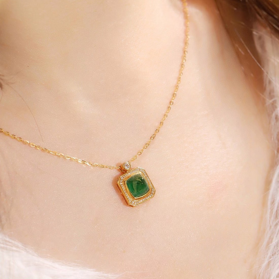 14k Gold 1.66 Ctw Natural Emerald & Diamond Necklace - 6