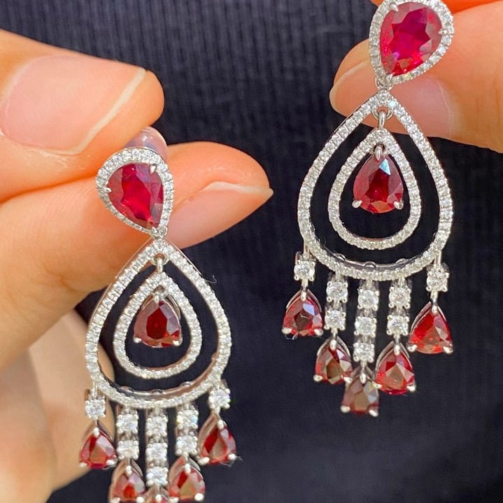 14k Gold 6.42 Ctw Natural Ruby & Diamond Earrings - 2