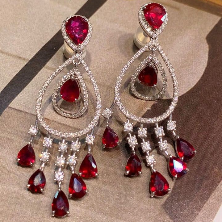 14k Gold 6.42 Ctw Natural Ruby & Diamond Earrings - 3