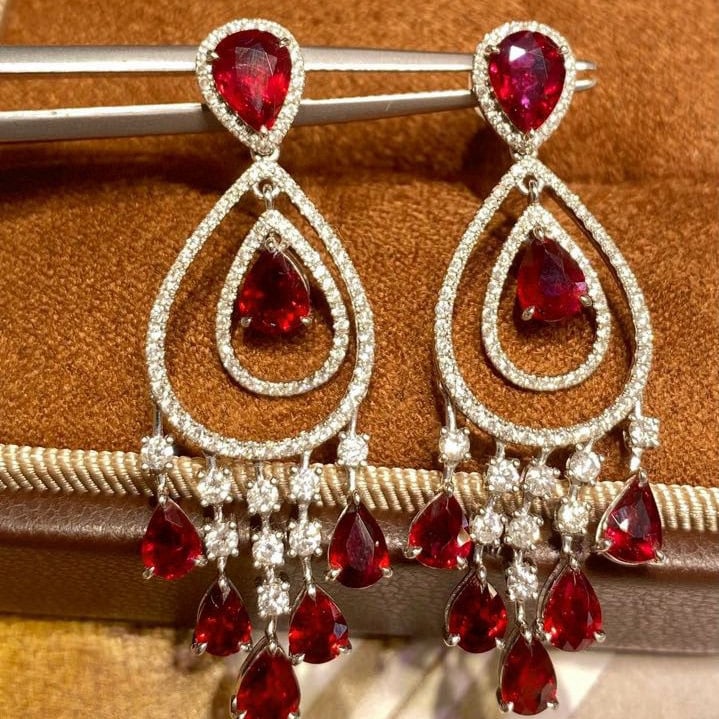 14k Gold 6.42 Ctw Natural Ruby & Diamond Earrings - 4