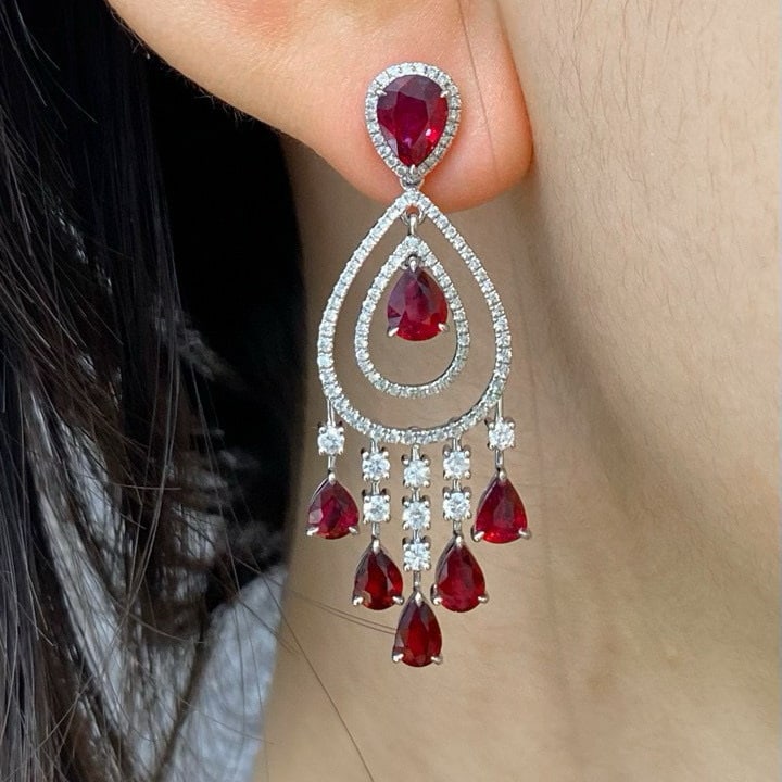 14k Gold 6.42 Ctw Natural Ruby & Diamond Earrings - 5