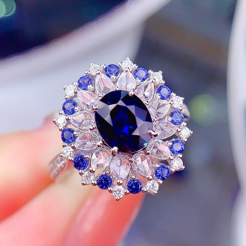 14k Gold 1.27 Ct Natural Sapphire & Diamond & Sapphire Ring - 2
