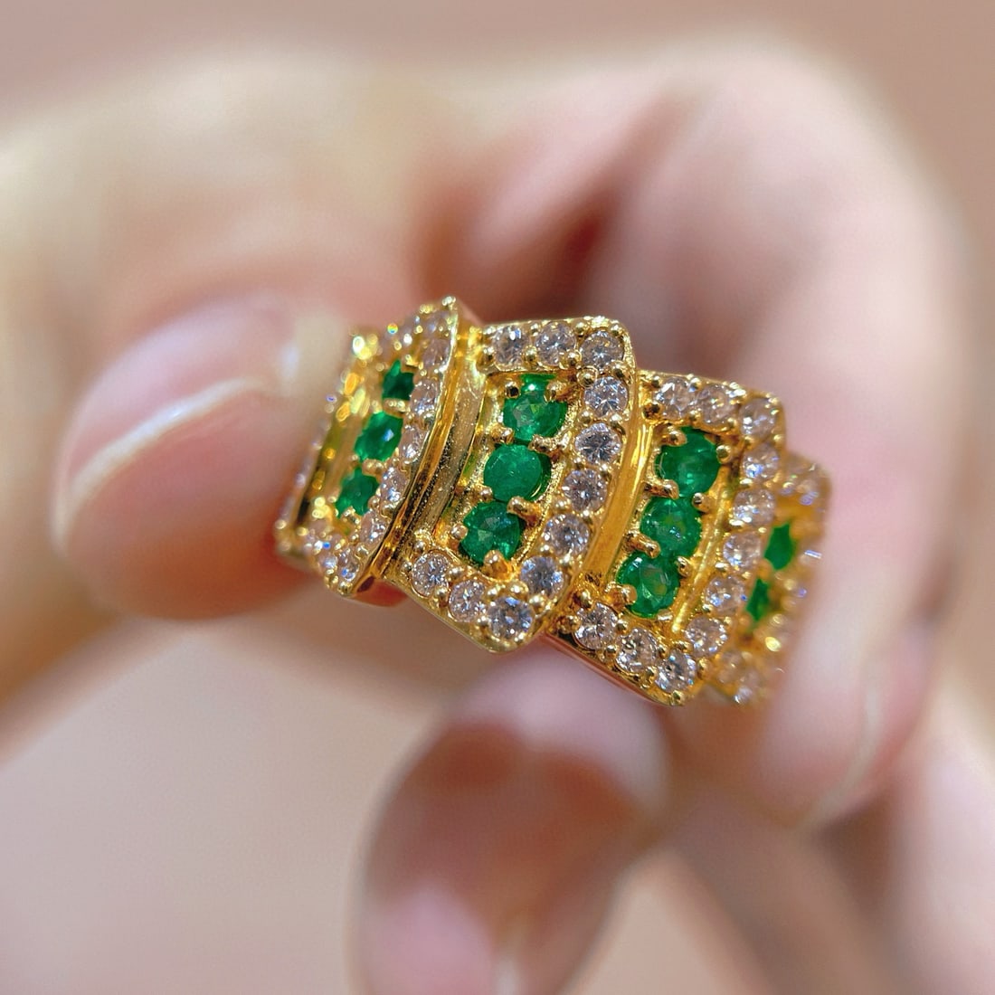 14k Gold 1.29 Ctw Natural Emerald & Diamond Ring - 2