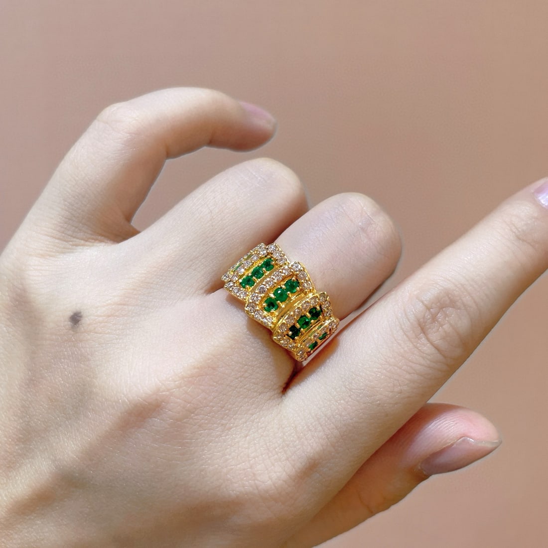 14k Gold 1.29 Ctw Natural Emerald & Diamond Ring - 6