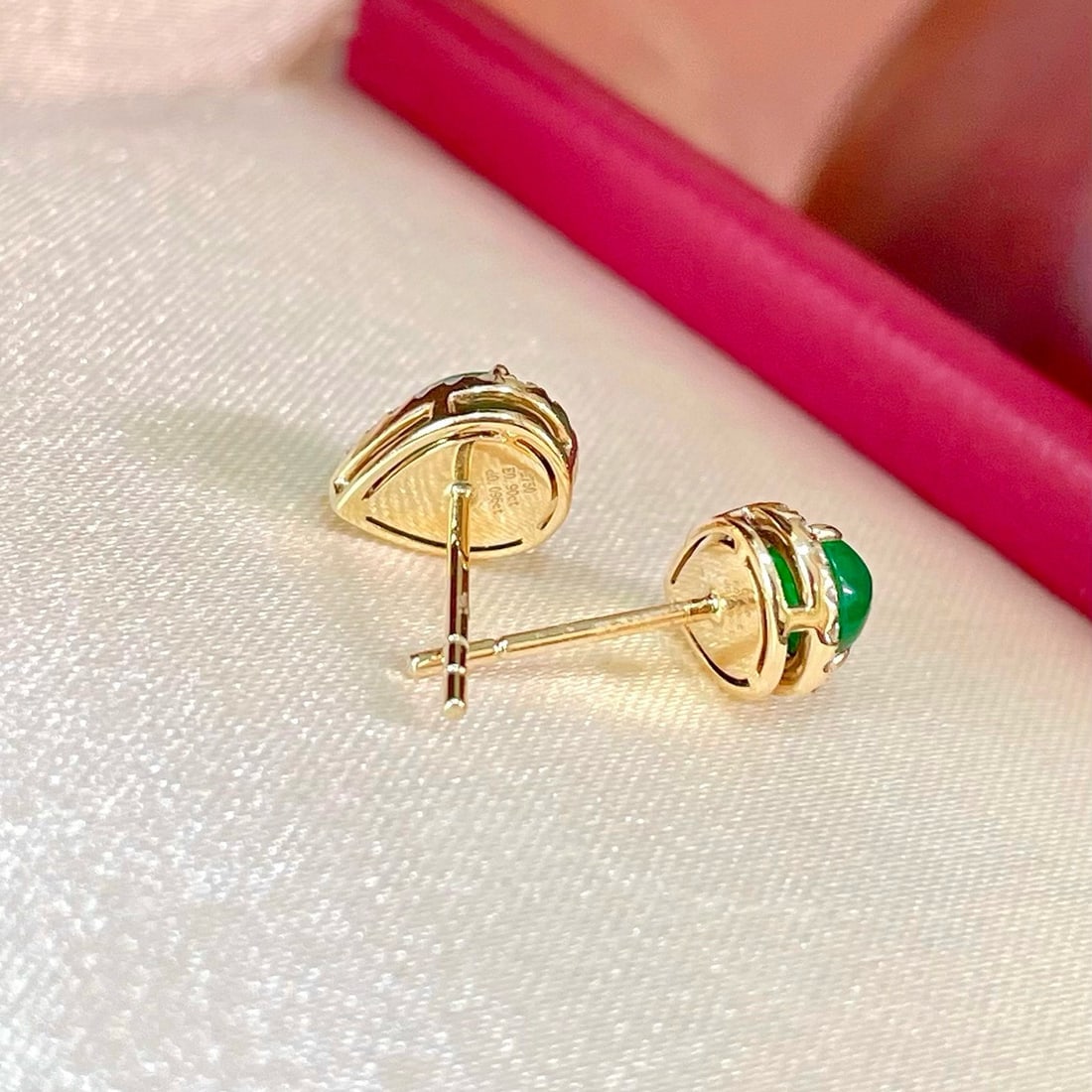 14k Gold 0.99 Ctw Natural Emerald & Diamond Earrings - 4
