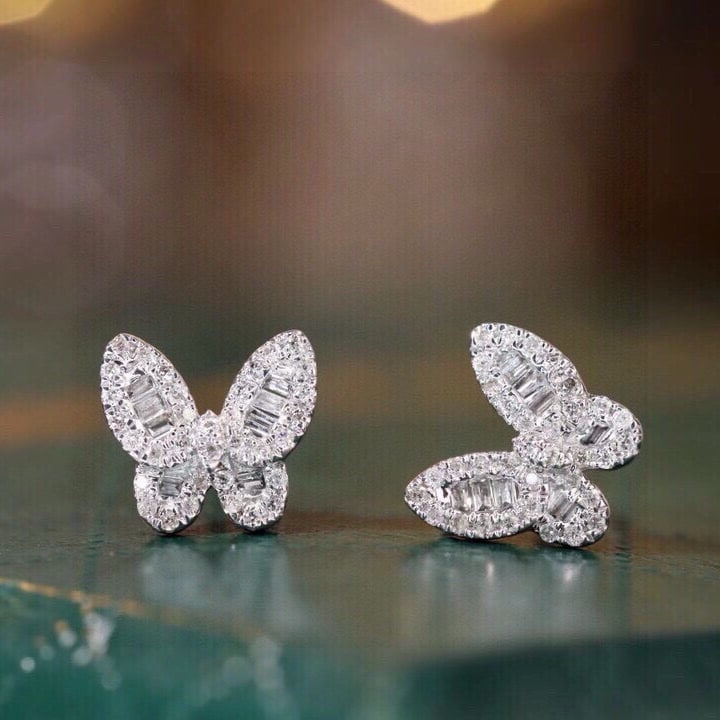 14k Gold 0.22 Ct Natural H Diamond & Butterfly Earrings - 2